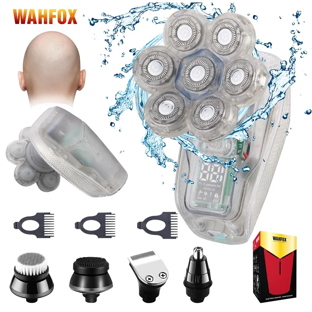 WAHFOX Electric Shaver For Men Transparent Care Digital Display Hair Trimmer Beard Razor Wet Dry Men Shaving Machine