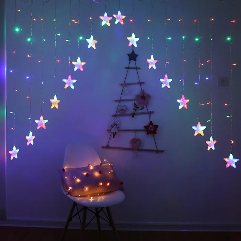 PheiLa Star Window Curtain String Light 4.8M USB or Plug Power Control Curtain Fairy Light Thanksgiving Day Garland Light Decor