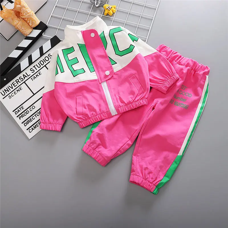 Spring Autumn Children Patchwork Sport Clothes Boys Kids Girls Fashion Outwear Pants 2Pcs/Sets Infants Novelty Letter Tracksuit