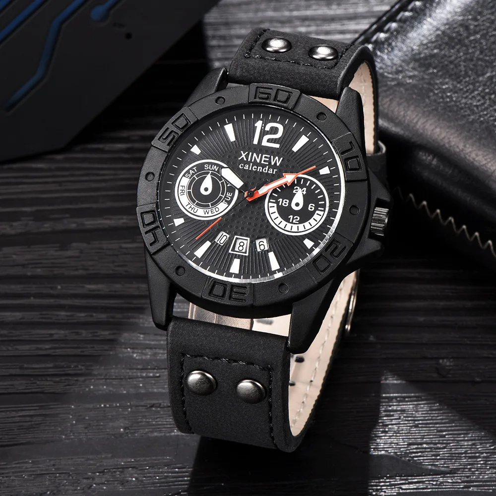 UTHAI CE87 Mens Watches Fashion Leather Date Sports Military Gift Quartz Watch