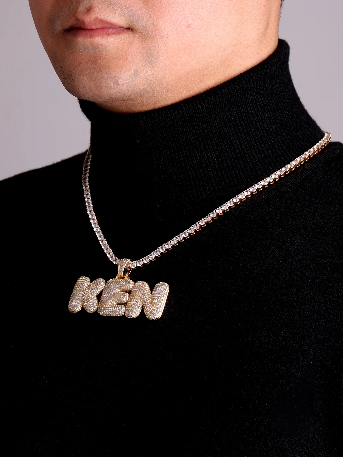 Bubble Letter Custom Name Necklace for Men Personalized Pendant AAAA Cubic Zirconia Real Gold Plated Hip Hop Jewelry Iced Out