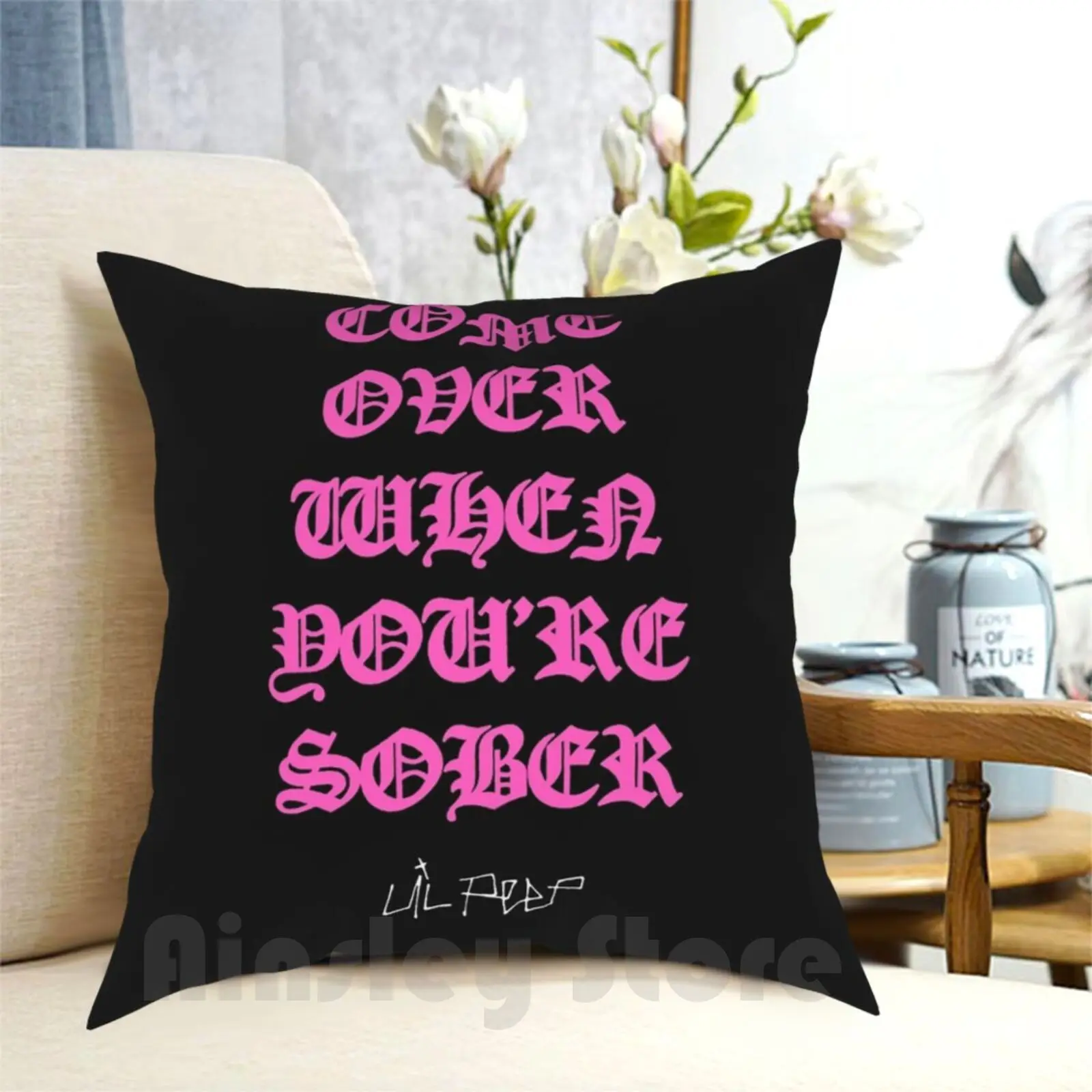 Come Over When You'Re Sober Lil Peep Pink-Lil Peep Merch Pillow Case Printed Home Soft Throw Pillow Lil Peep Everybodys