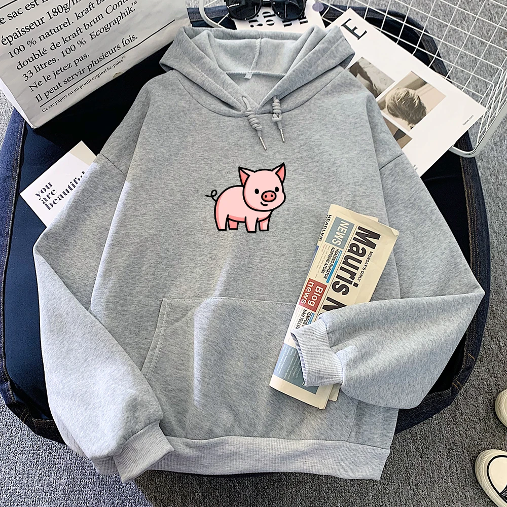 Cartoon Print Pig Hoodie Oversize Harajuku Sweatshirt Gothic Aesthetic Clothing Kpop Hoodies with Pocket Kawaii Clothes for Teen