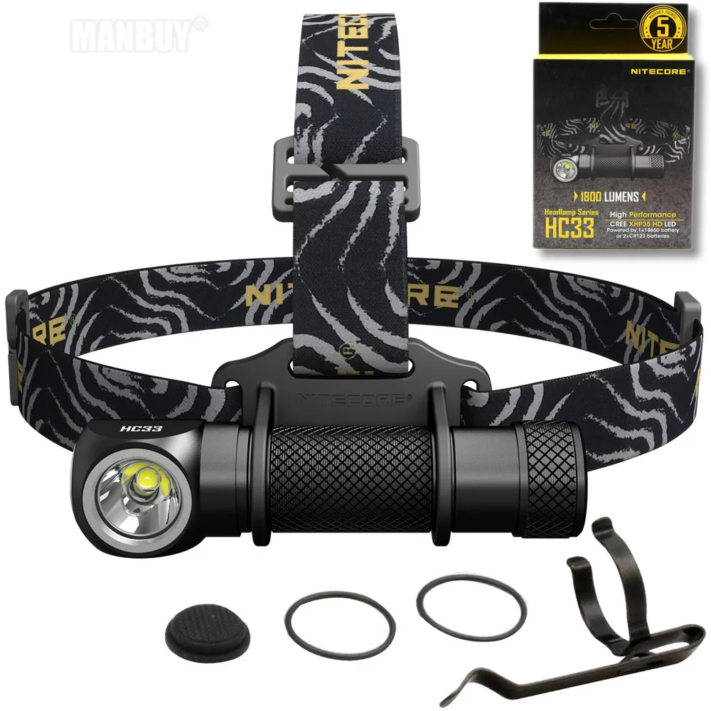 2024 NITECORE HC33 Outdoor Headlamp 1800LM CREE XHP35 HD LED Waterproof Flashlight Travel Hunting No 18650 Battery Wholesale