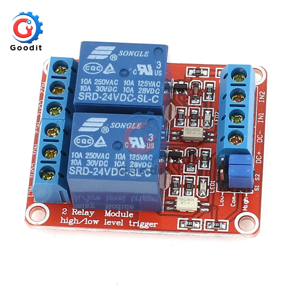 2 Channel Relay Module DC 5V 9V 12V 24V High and Low Level Trigger Relay Control With Optocoupler Two Way Relay Shield Board