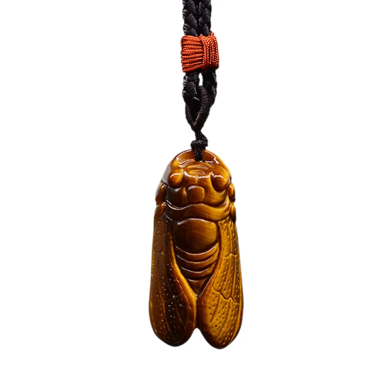 Tiger's Eye Stone Cicada Pendant With Chain Tiger Eye Necklace Pendant Man Amulet Jade Jewelry