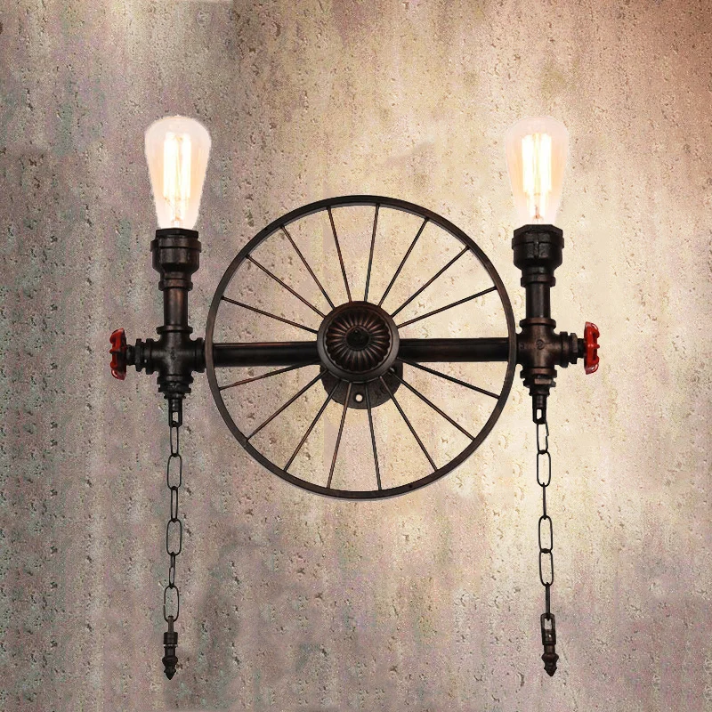 

Creative Personality Iron Wheel Retro Lamps Loft Wall Light Industrial Restaurant Bar Cafe Wall Lights Office Study Bra Sconce