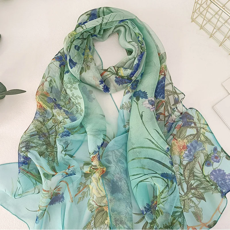 Women Foulard Bandana Elegant Gradient Color Life Tree Flower Chiffon Georgette Scarf Long Shawl Summer Multiple Colour