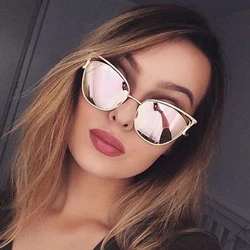 LONSY Sexy Cat Eye Sunglasses Women Brand Design Metal Frame Mirror Rose Gold Sun Glasses Female UV400 Retro Oculos De Sol Gafas