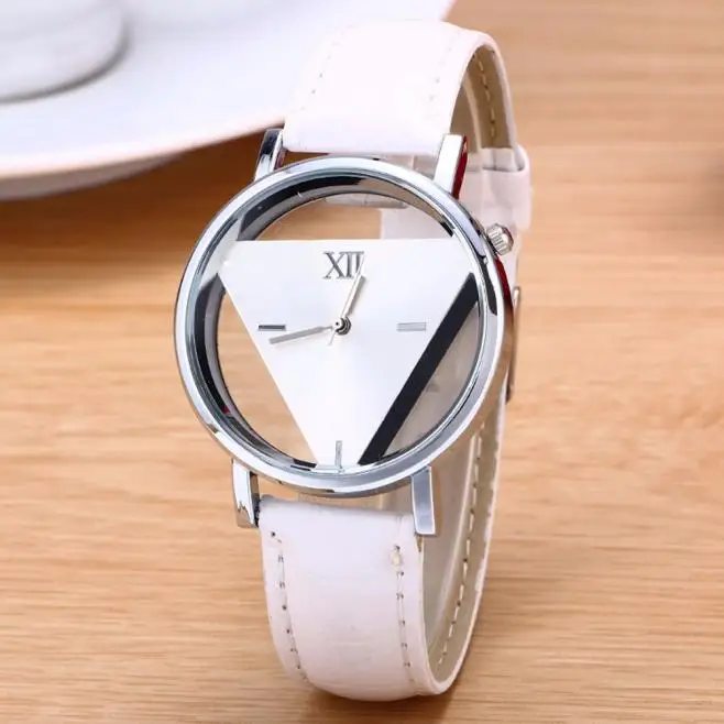 Fashion Hollowed Transparent Watches Women Triangular Watches Casual Leather Band Quartz Wristwatch Reloj Mujer Relogio Feminino