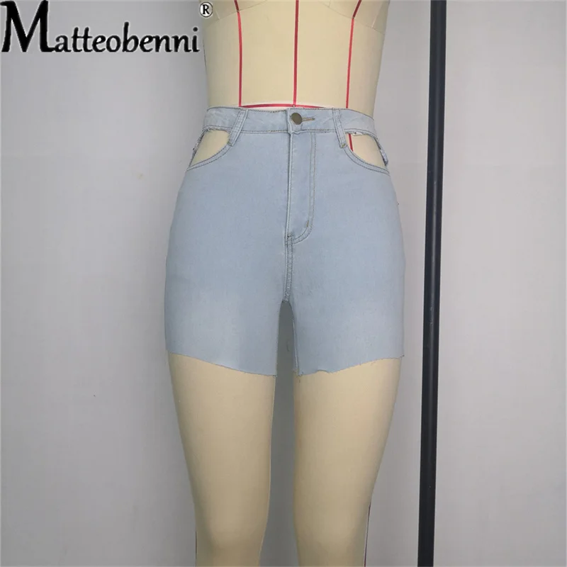 Pantalones cortos vaqueros rasgados de cintura alta para mujer, Shorts ajustados, informales, a la moda, para verano, 2021