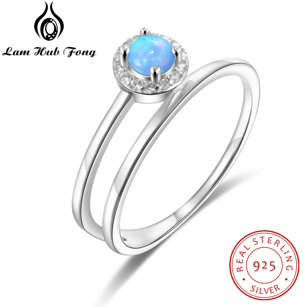 925 Sterling Silver Blue Opal Rings Double Layer Wedding Rings for Women Bridal Silver 925 Engagement Statement Jewelry