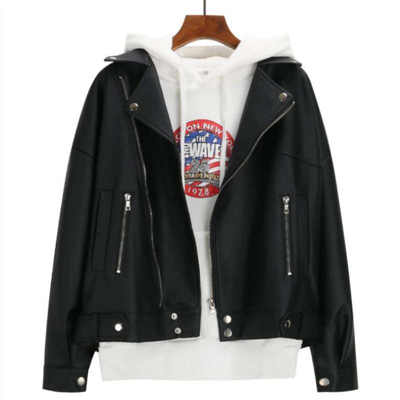 Female Coat Black Women Korean Autumn Leather Jacket Outwear