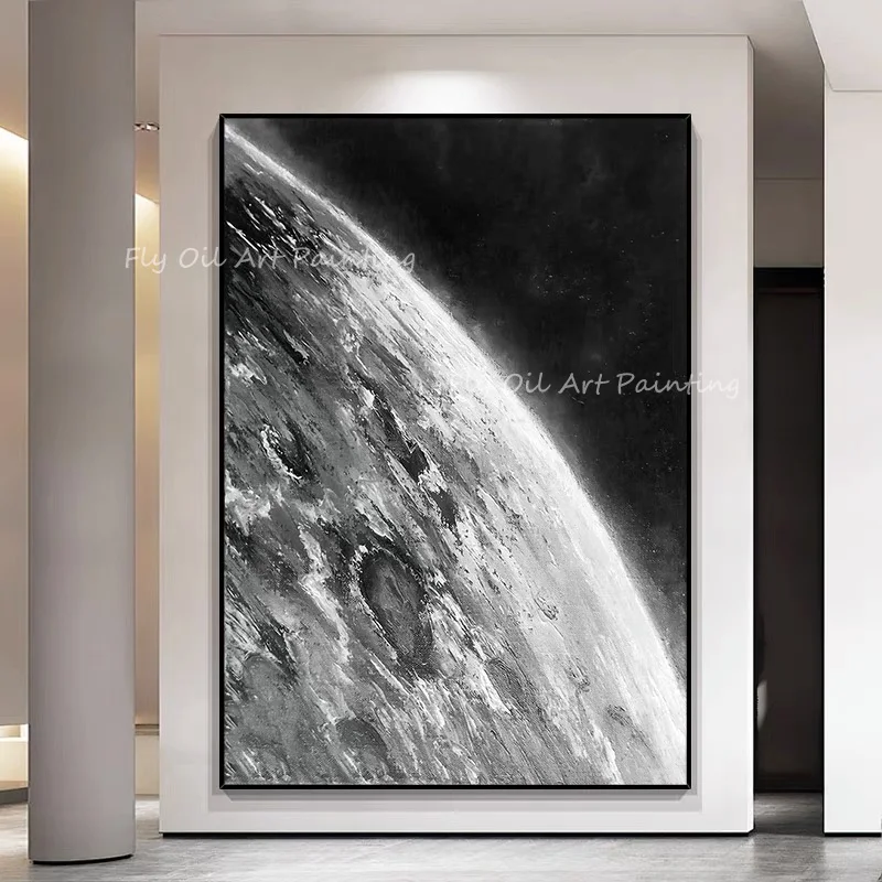 

100% Handmade black and grey moon asbtract landscape Modern Mural Art For Home Decor Canvas Oil Painting Large Decoration
