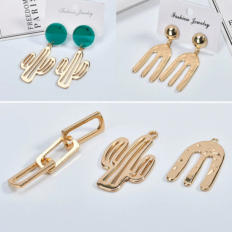 Diy jewelry accessories color-preserving electroplating alloy geometric cactus chain personality niche earrings eardrop material