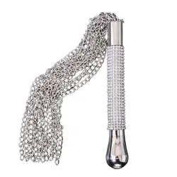 44CM Equestrian Sports Metal Alloy Chain Tassel Short Horse Riding Whip Crop Crystal Handle