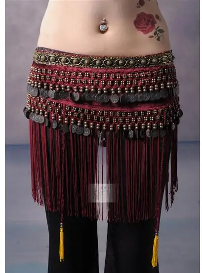 1ชิ้น/ล็อตผู้หญิง Belly Dance Costume ผ้าพันคอสะโพกผ้าพันคอ Tribal Fringe พู่ Waistchain 3สี