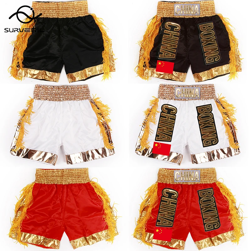 Boxing Shorts Women Men Kids Gold Tassels Muay Thai Shorts Custom Name/Logo Fitness Sanda MMA Competition Game Training Pants