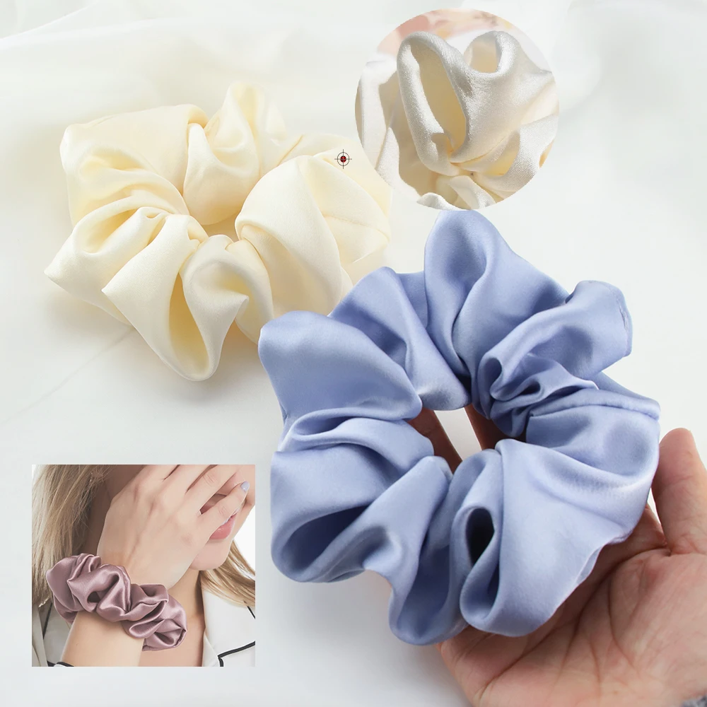 2PCS/Set Polyester Silk Large Scrunchies Elastic Rubber Hair Band Women Girls Solid Ponytail Holder Hair Tie Hair Accessories