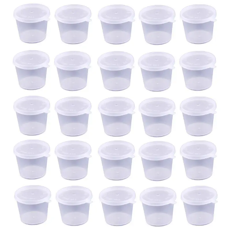 100pcs Disposable Plastic Takeaway Sauce Cup Containers Food Box with Hinged Lids Pigment Paint Box Palette Reusable