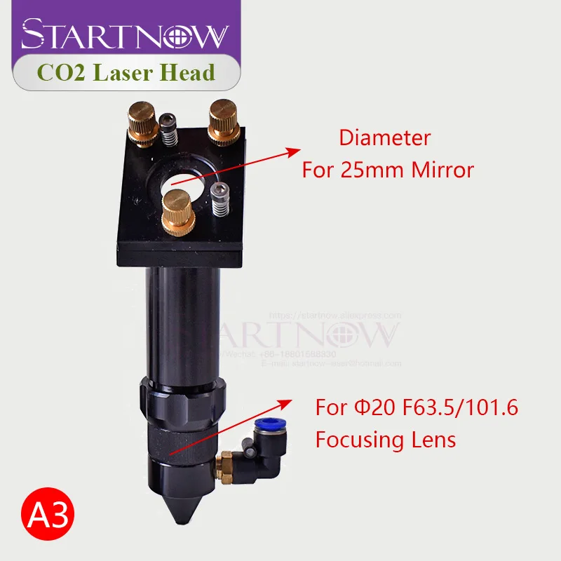 Startnow DIY CO2 Laser Head Set Focusing Lens Laser Mirror Mount Holder Integrative Base For Cutter Machine Metal Hardware Tools