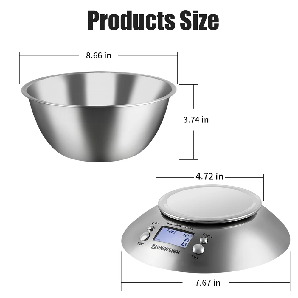 Digital Kitchen Scale for Cooking and Baking,Multifunction Food Scales with Removable Bowl 2.15l Liquid Volume 11lb/5kg