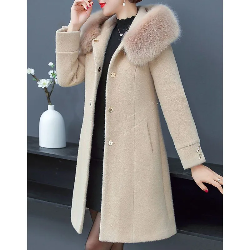 Middle Aged Women\'s Winter Jacket 2023 Long Imitation Mink Velvet Cashmere Coat High Quality Middle Age Female Woolen Coat W2375