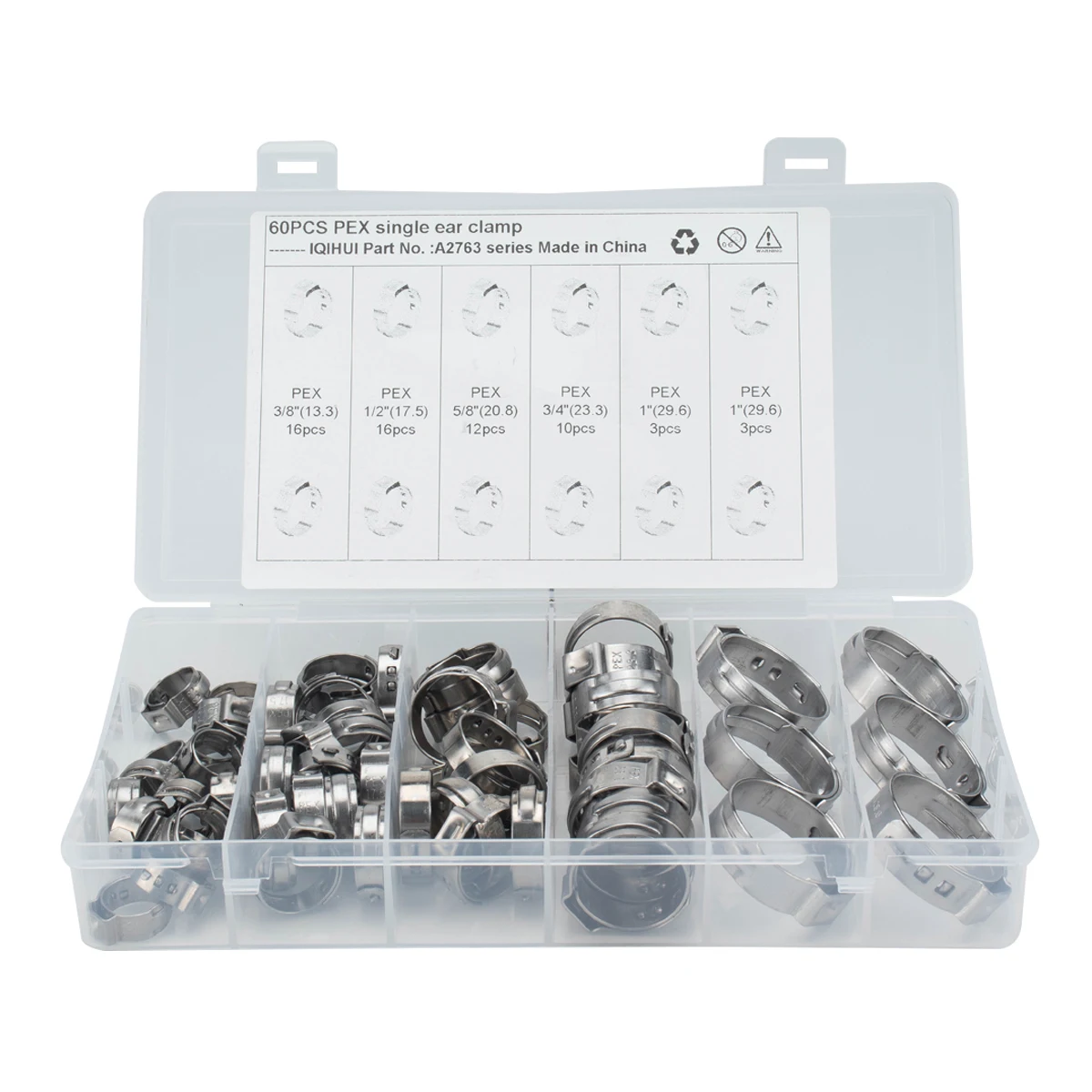 [Combination] 60 Pieces -5 Kinds Of 304 Stainless Steel PEX Stainless Steel Single Ear Clamp  American Clamp Set