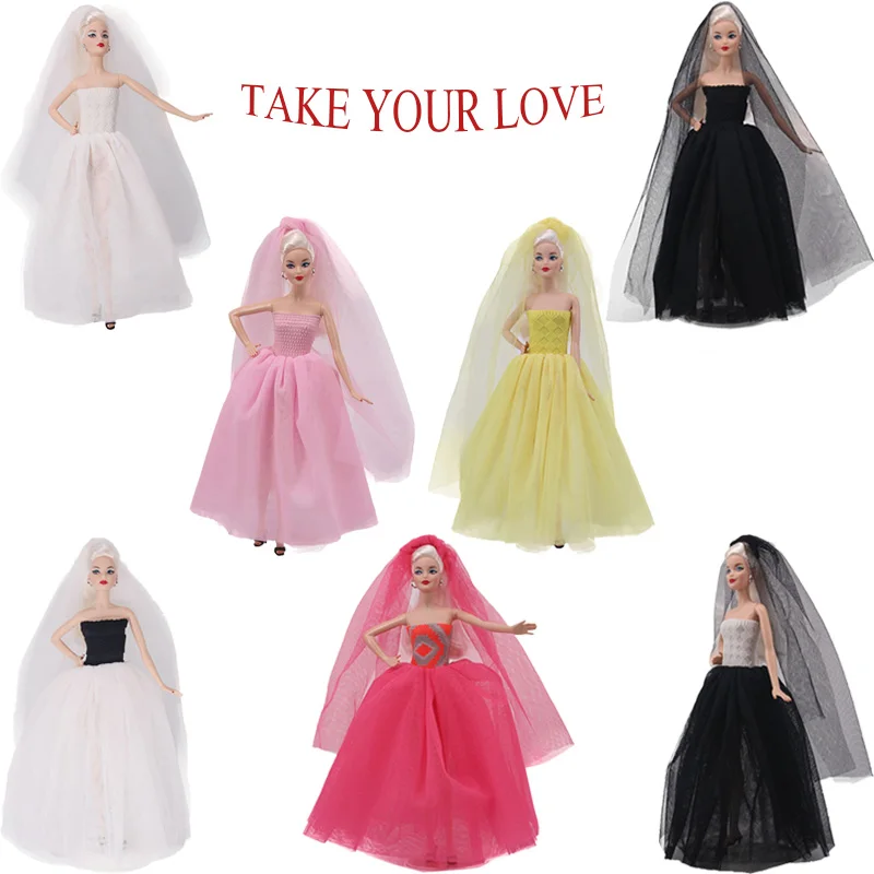 Barbies Doll Clothes Handmade Wedding Dress With Veil&Bridesmaid&Best Man Clothes For Barbies Doll Beautiful Wedding Accessories