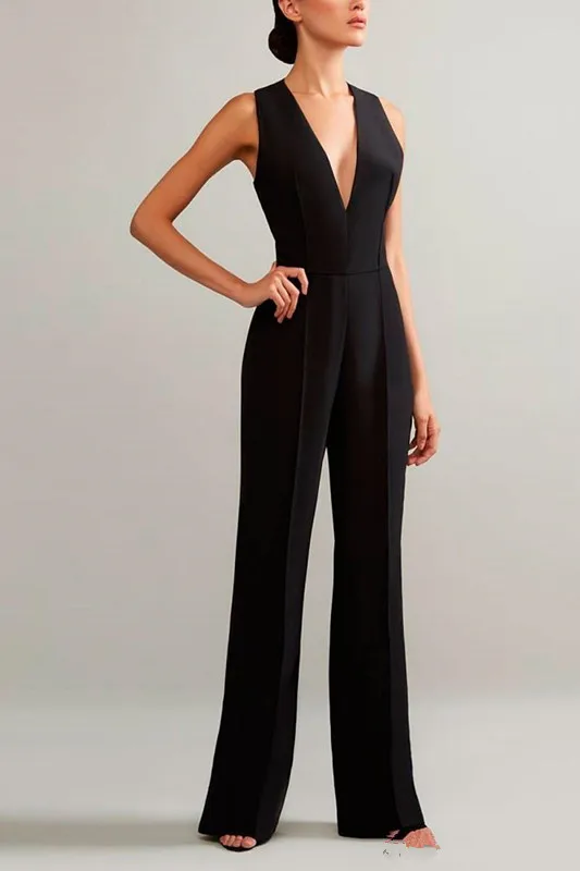 Black Evening Jumpsuits With Detachable Skirt V Neck Prom Gowns ruffles peplum Cheap Plus Women Formal Pant suit