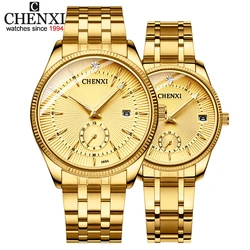 CHENXI, reloj de pulsera dorado para hombre, relojes para mujer, marca superior, reloj de pulsera de cuarzo de lujo para amantes, reloj de vestir a la moda para mujer