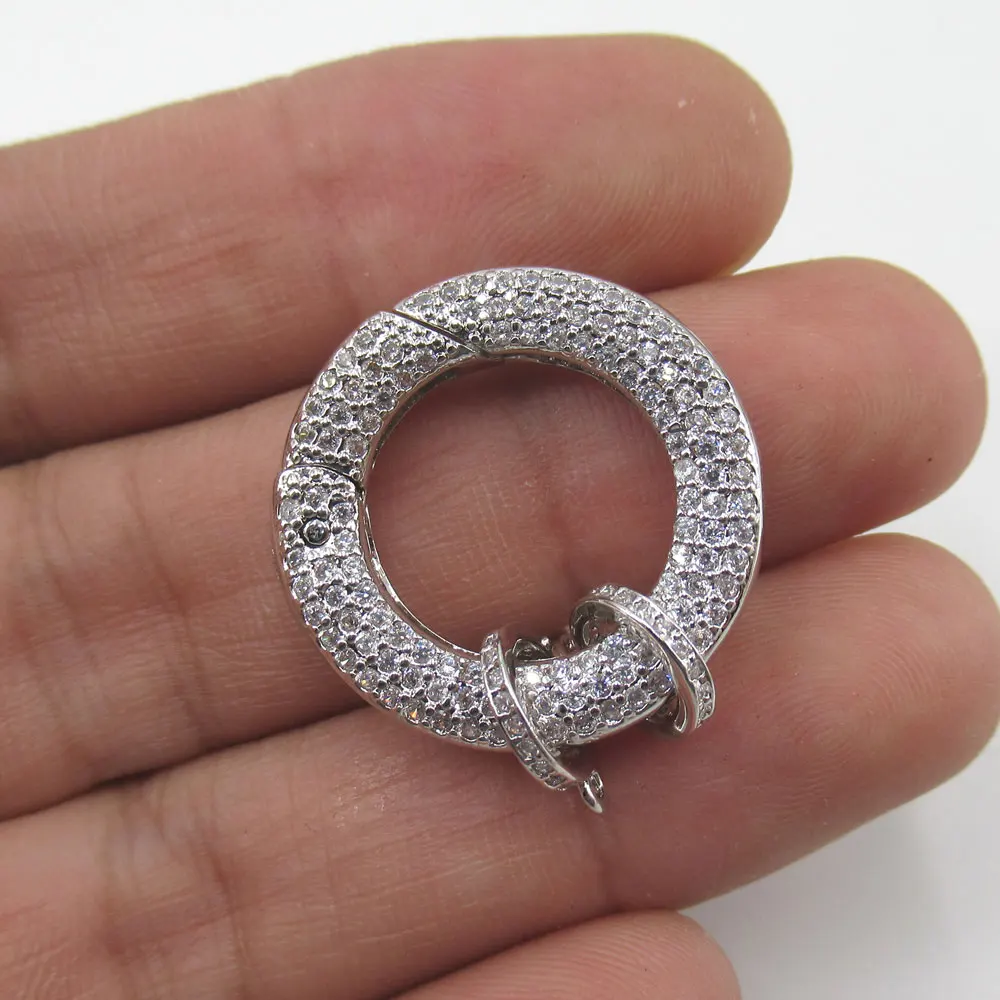 APDGG 25x25mm Gold plated Cubic Zircon CZ Micro Pave Circle Clasp Pendant Necklace Bracelet Jewelry Making DIY