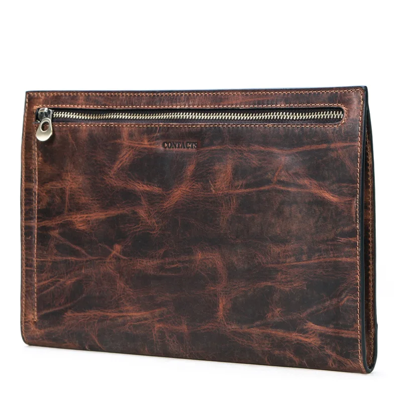 

Crazy horse cowhide can hold 9.7 inch IPAD business clutch leather retro clutch