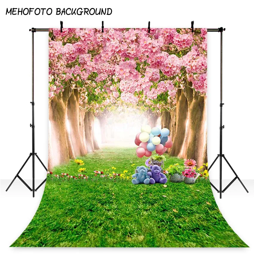 Mehofond Spring Photography Backdrop Easter Woodland Big Tree Meadow Grass White Flower Fairy Tale Photo Studio Booth Background