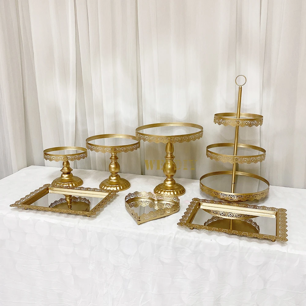 7-piece set of golden wrought iron cake stand set display stand high tray afternoon tea dessert table dessert stand