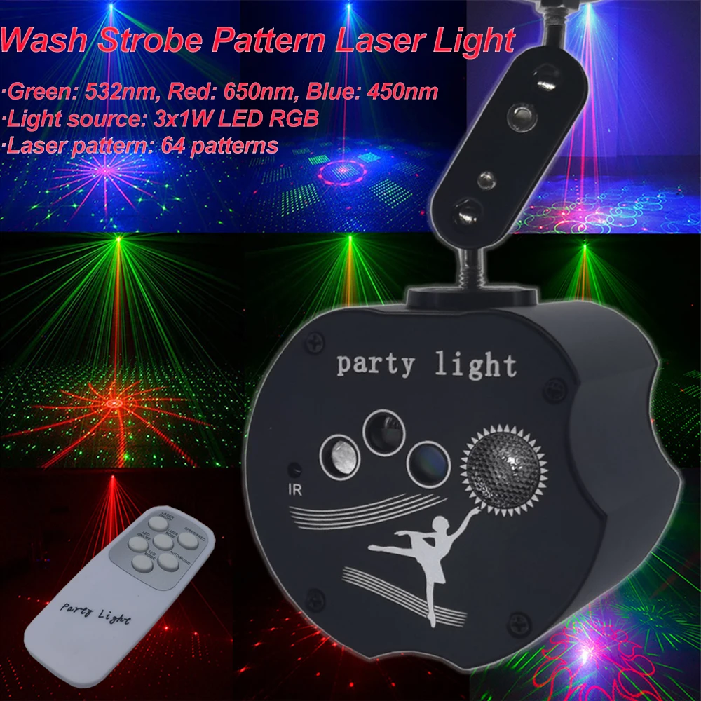 64 Patterns Rechargeable Led Laser Projector Lights RGB Wash Strobe DJ Party Disco Light For Wedding Birthday Party Bedroom