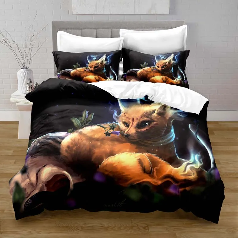 100% Polyester Fantasy Fox Duvet Cover Digital Printing Bedding Set with Pillowcase Bed Sets for Girl Quilt Bedding Set