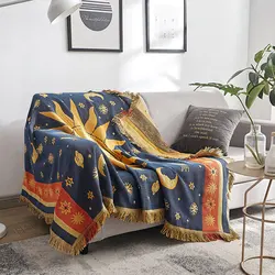Ethnic Tribal Bohemian Thicken Pure Cotton Thread Knitted Blanket With Tassel Blanket Sofa Cover Carpet Bed Blanket Home Decor