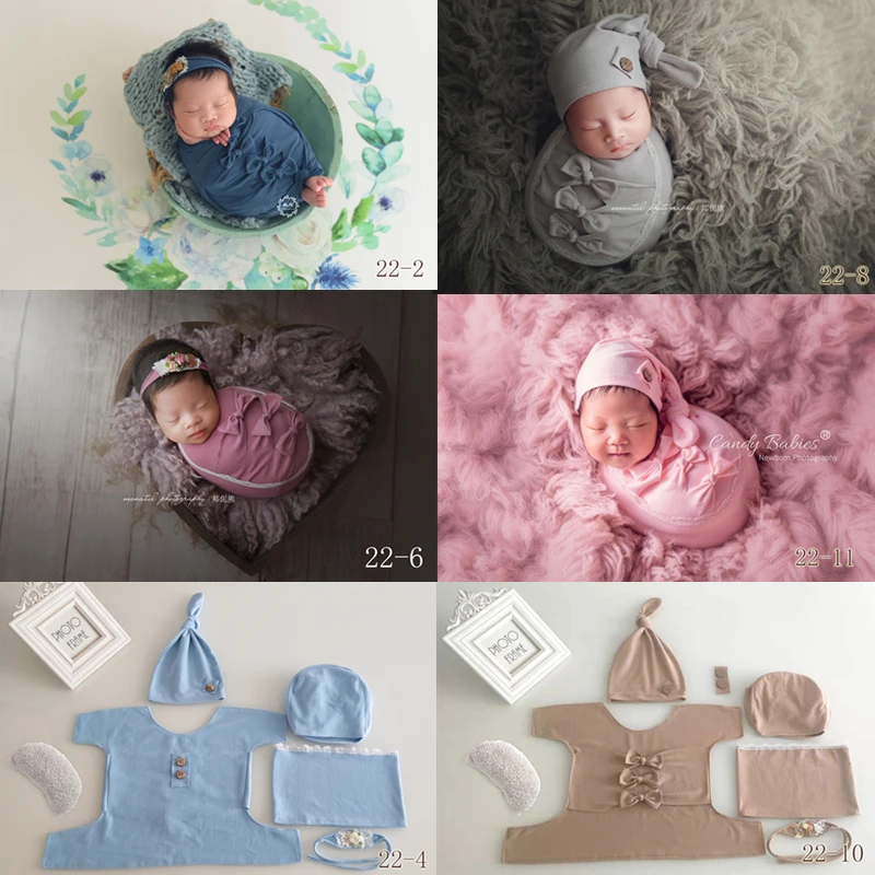 ❤️Newborn Photography Clothing Hat+Headband+Wrap Outfits Studio Baby Photo Props Accessories Infant Shoot Clothes Fotografia