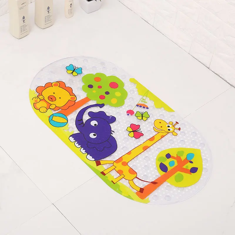 Oval Bathroom Mat , Non-Slip Foot Pads with Suction Cup, Plastic Carpet, Foldable Cartoon Carpet for Children, Bathtub Floor Rug