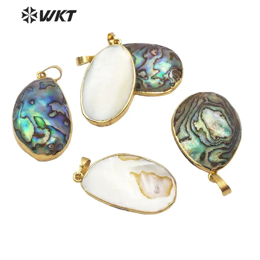 

WT-JP179 WKT Natural Abalone Shell Pendant Oval Abalone Shell Gold Electroplated Pendant Women Fashion Pendant Jewelry Finding