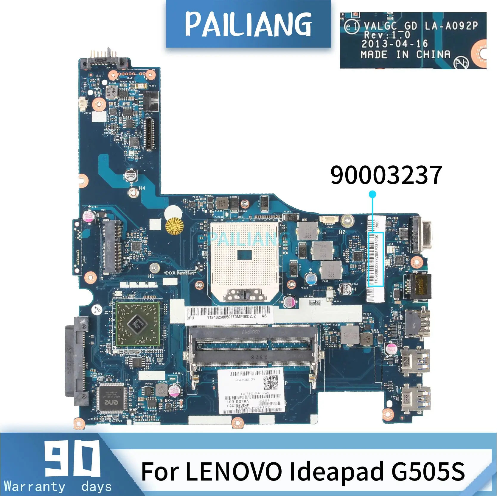 

PAILIANG Laptop motherboard For LENOVO Ideapad G505S Mainboard 90003237 VALGC_GD LA-A092P tesed DDR3