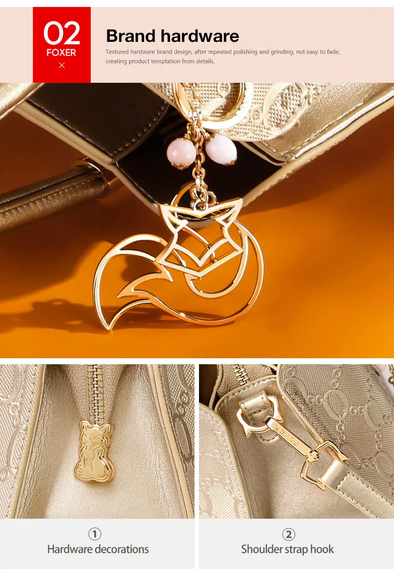 FOXER Split-Leder Monogramm-Handtasche Damen Schultertasche Rindsleder Luxus Mode Damen Umhängetasche Geldbörse Geschenk für Ehefrau – Detail 6