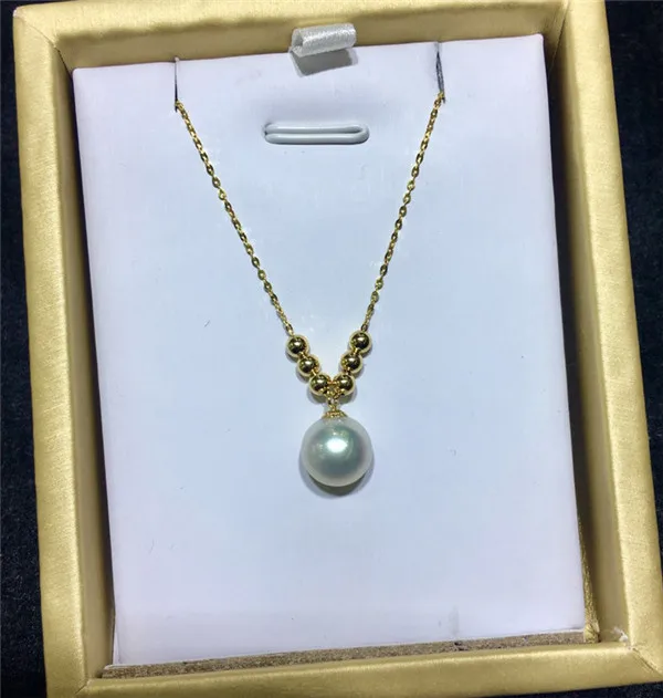 HABITOO Natural 12mm White South Sea Pearl Pendant 18k Solid Gold Chain Necklace+Box Fashion Luxury Jewelry for Women Best Gifts