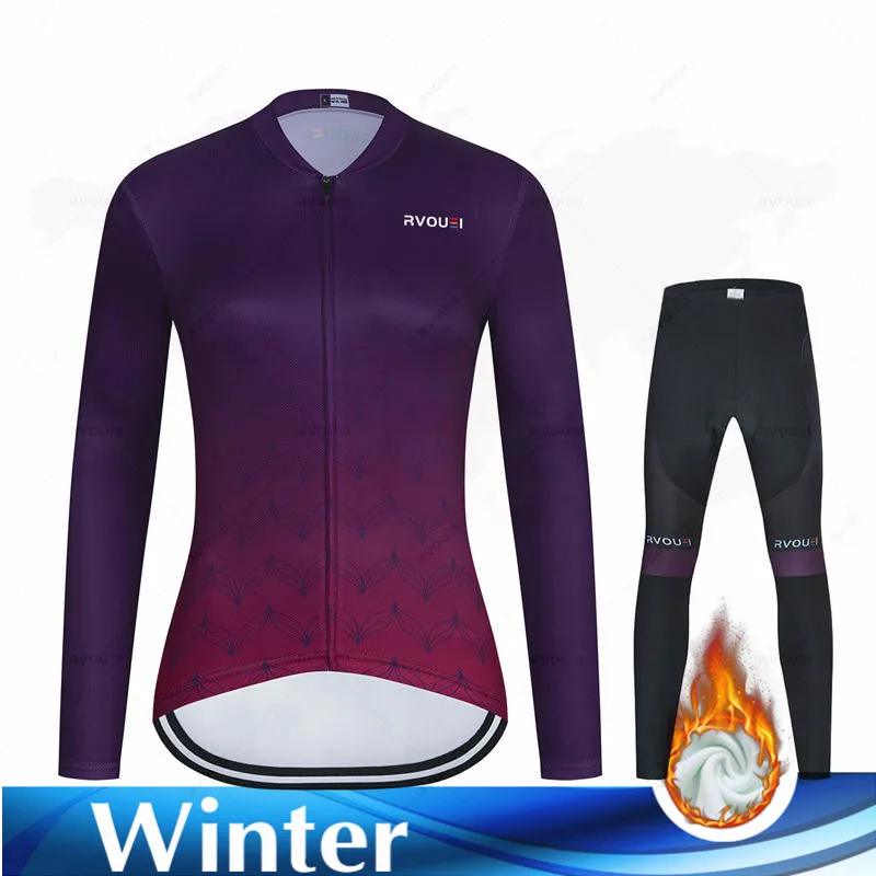 Rcreei-Thermal Fleece Cycling Jackets for Women, Warm Cycling Jersey, Mountain Bicycle, Bike Team, Winter Cloth Set