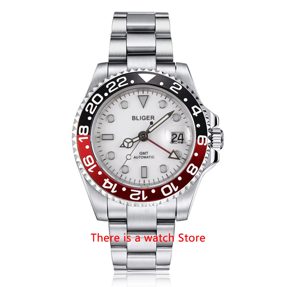 Bliger 40mm Automatic Mechanical Watch Men Luxury Sapphire Crystal Ceramic Bezel  GMT Watch Luminous Waterproof Wristwatch Men