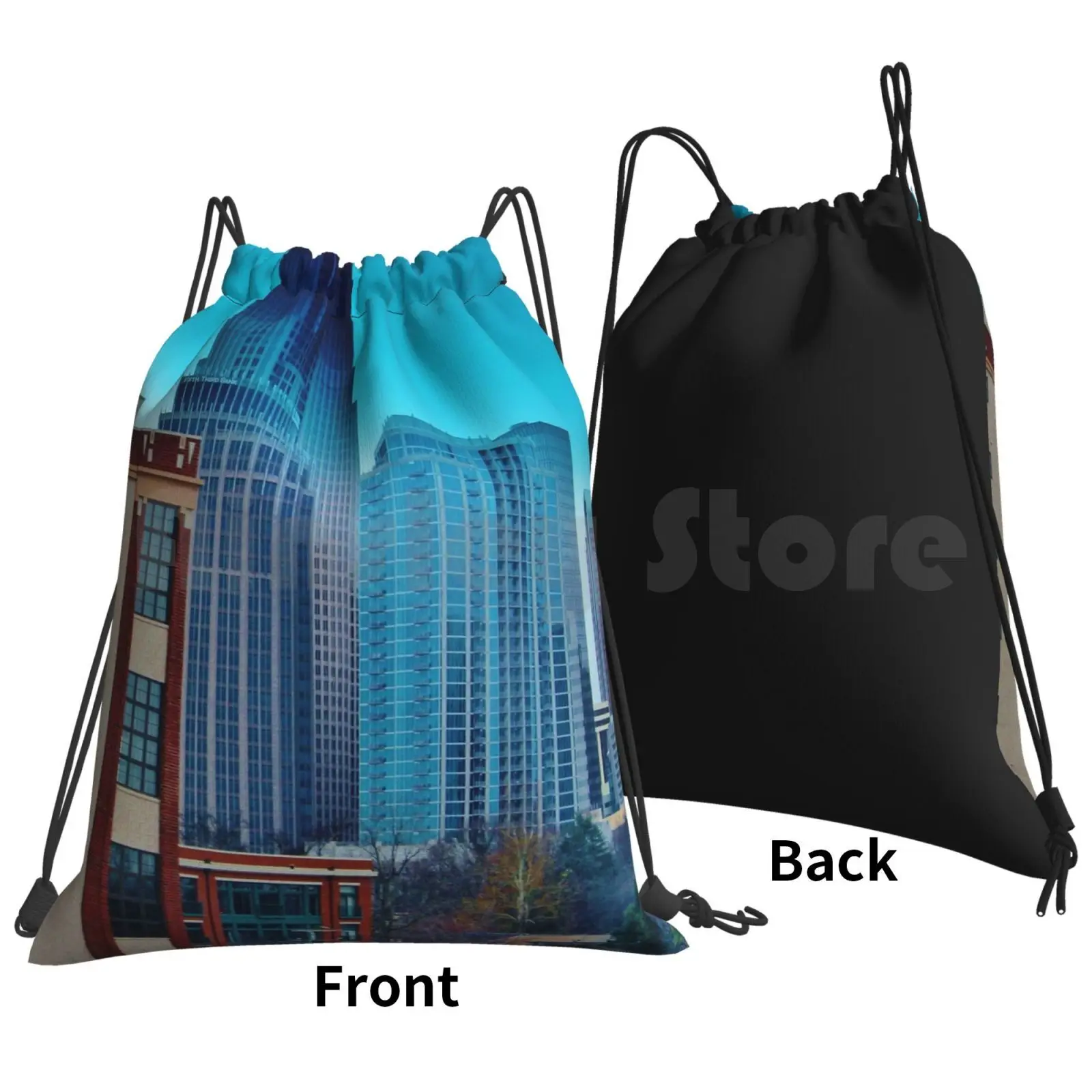 Charlotte Buildings Backpack Drawstring Bag Riding Climbing Gym Bag Charlotte North Carolina Building Buildings Glass