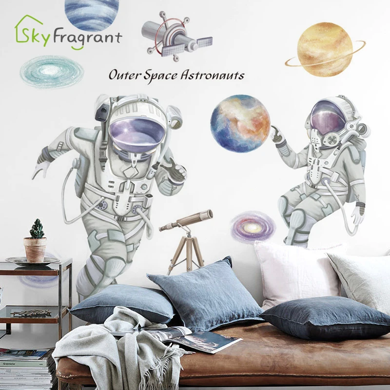 Creative Wall Sticker Universe Space Astronaut Cartoon Kids Room Decoration Self-adhesive Stickers Wall Decor Room Dceoration