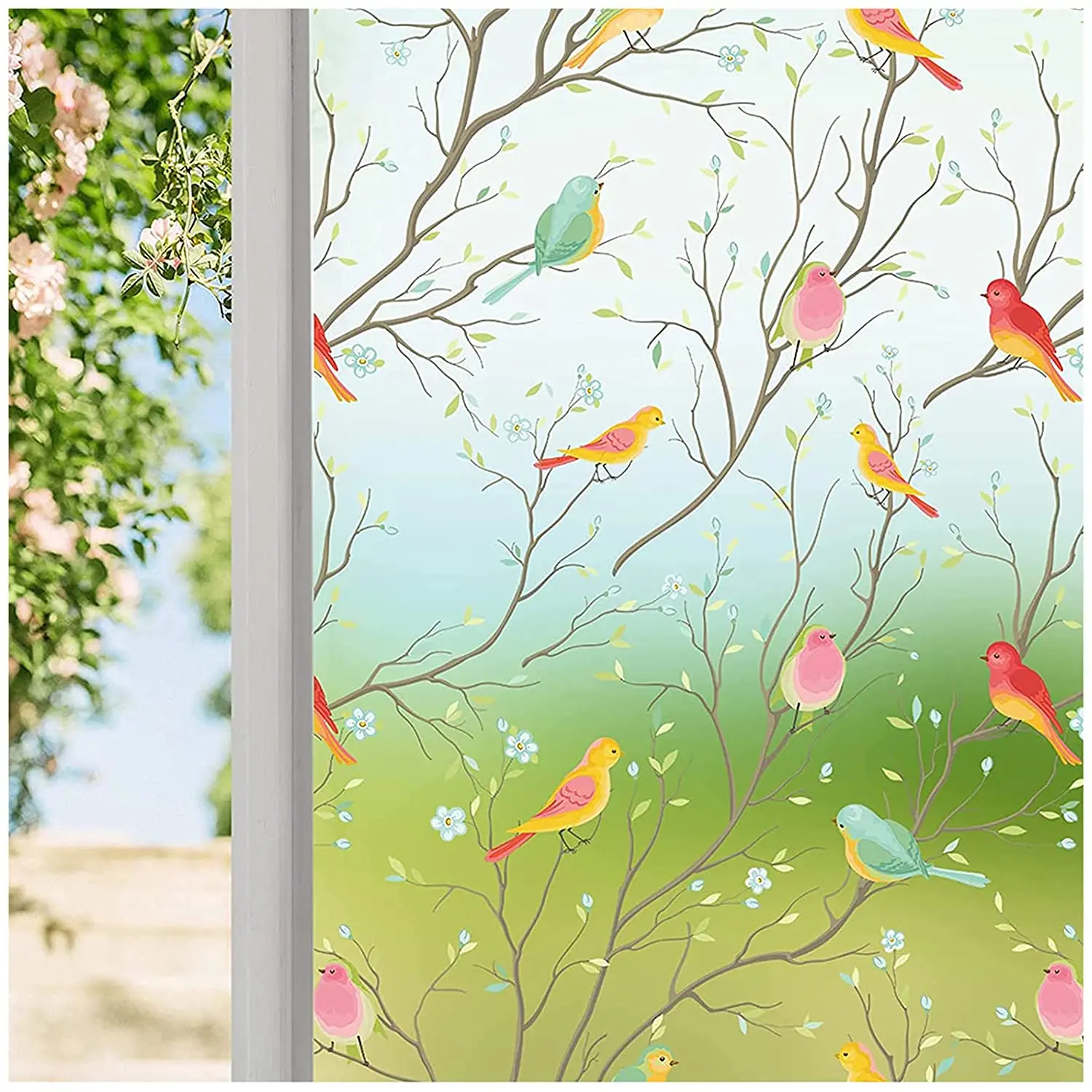 Privacy Non-Adhesive Translucent Bird Window Film Decorative Glass Film Static Cling Film Bird Window Stickers for Home Office