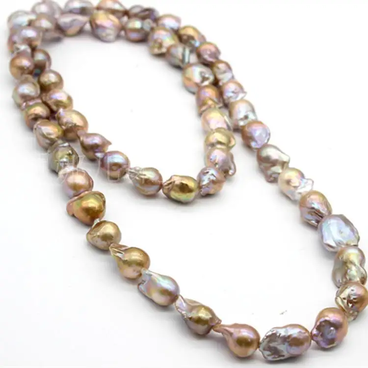 

HABITOO Nature Gold Purple South Sea Pearl Keshi Baroque Necklace 36inch 925 Silver Jewelry for Women Charming Gifts